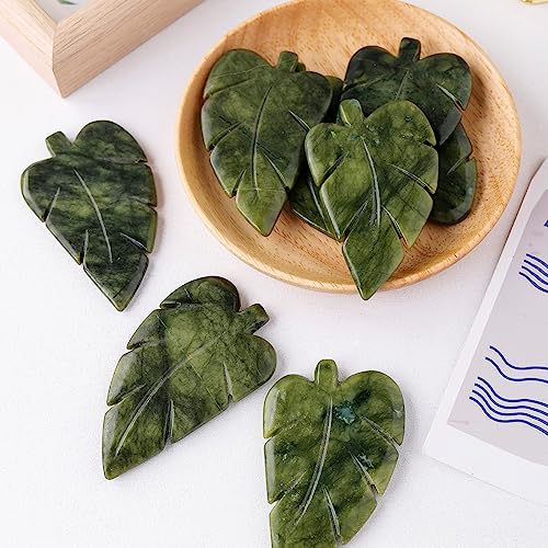 Runyangshi 1PCS Natural Green Jade Stone Hand-Carved Crystal Leaves Sculpture Leaf Shape Crystal Healing Stone Figurines Reiki Gemstone Collection Home Decor Desk Decor - color: 1pcs Green Jade Leaf