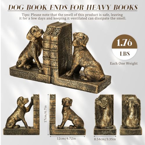 Tatuo 2 Pcs Decorative Dog Bookends for Shelves, Vintage Old-Money Book Ends for Heavy Books Labrador Dog Animal Stopper Retriever Statues with Anti-Slip Base for Book Lover Home Office Bookshelf - style: Dog