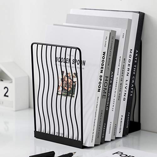 Minimalist Style Bookends Metal Adjustable Books Holder Stand Book Rack Desk Bookend - Curve, Black - color: Curve, Black