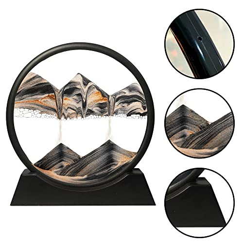 Muyan Moving Sand Art Picture Sandscapes in Motion Round Glass 3D Deep Sea Sand Art for Adult Large Desktop Art (Black, 7 Inch) - color: Black, size: 7 Inch