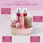 Paris Hilton 360° Rotating Makeup Organizer Tray, Large Capacity for Skincare & Beauty Essentials, Fluted Design with Gold Accents, 8.75-Inch, Pink - style: Organizer Tray