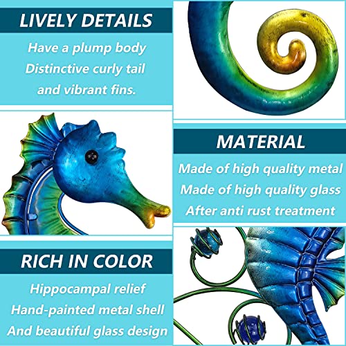 JOYBee Metal Seahorse Family Wall Art Decor-Outdoor Indoor Coastal Hanging Art-Beach Ocean Theme Garden Wall Art Decor for Patio Backyard Yard Fence Pool Bathroom Living Room Wall Decorations - color: Blue Green Seahorse