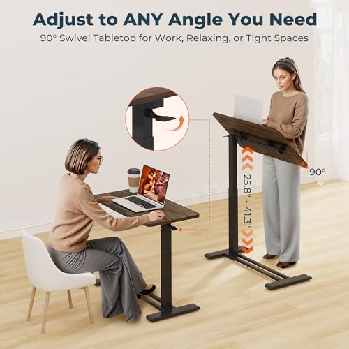 Medical Adjustable Overbed Bedside Table with Casters 90° Tilting Desktop, Pneumatic Mobile Laptop Computer Standing Desk Cart with Tray, Hospital Table(31.5" W x 17.7" D, Mahogany) - color: Mahogany, size: 3218