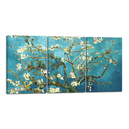 Wieco Art Giclee Canvas Prints Wall Art for Wall Decor by Van Gogh Paintings Almond Blossom Modern 3 Piece Stretched and Framed Abstract Flowers Artwork Home Office Decorations - color: Almond Blossom, size: 16 x 24 inches (Unframed)