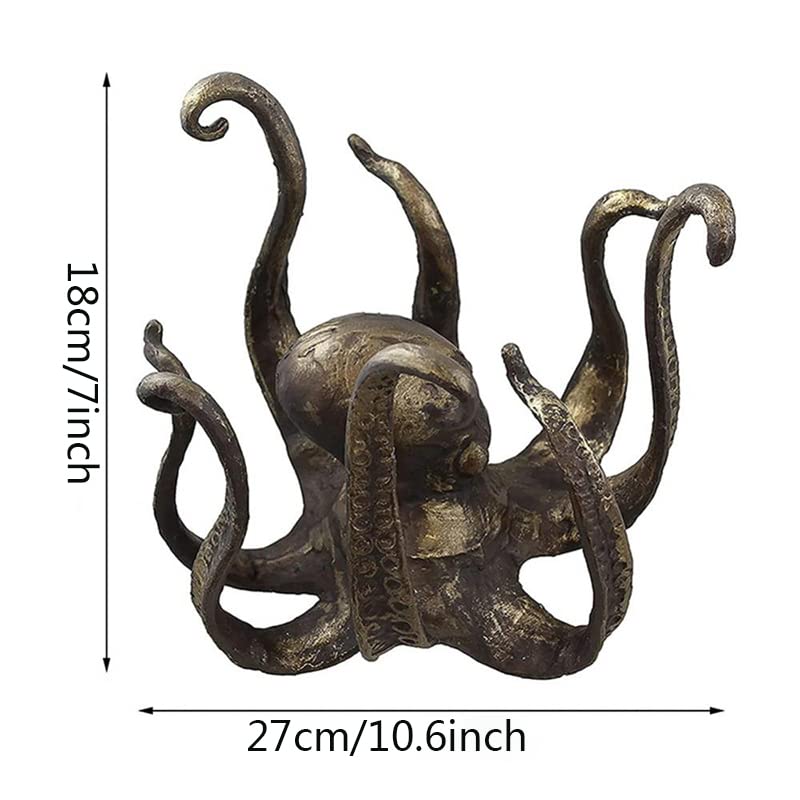 Octopus Statue Resin Octopus Sculpture,Octopus Coffee Mug Holder,Fun Tea Cup Holder Jewelry Holder,Retro Style Gold Octopus Statue Accessories for Kitchen Restaurant Coffee Bar Decor