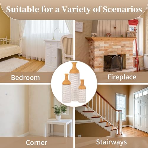 Sziqiqi Rustic White Floor Vases Set of 3-27/20/16in Metal Extra Large Vase for Dried Flowers Shabby Chic Oversized High Vases Standing Antique Terracotta Farmhouse Vase for Pampas Grass Twigs Wicker - style: Large White Vases