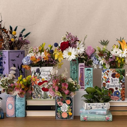 Steel Mill & Co Original Book-Shaped Decorative Vase, Ceramic Vases for Home Decor, Cute Bookshelf Decor, Unique Vase for Book Lovers (Small - Emma)