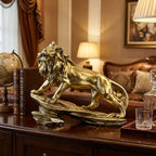 Gold Lion Statue for Home Decor - 8.7" Modern Resin Climbing Lion Sculpture - Luxury Office Desk Accessories & Motivational Gifts for Men (Polished Gold Finish)