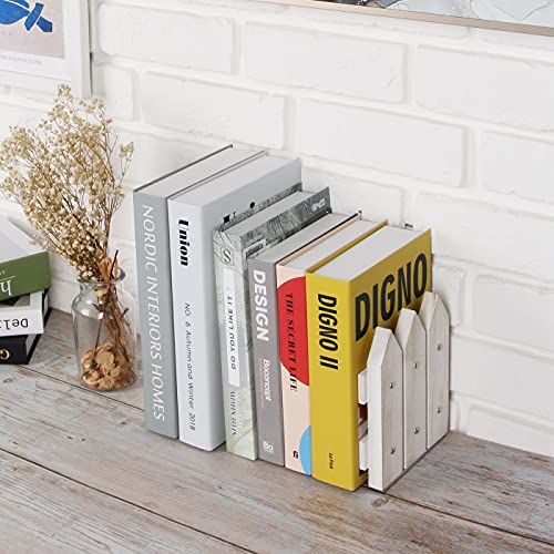 J JACKCUBE DESIGN White Rustic Wood Bookends Set of 2, Decorative Farmhouse Bookend for Heavy Books Magazine DVD on Desk Table Shelf - MK708A - color: White