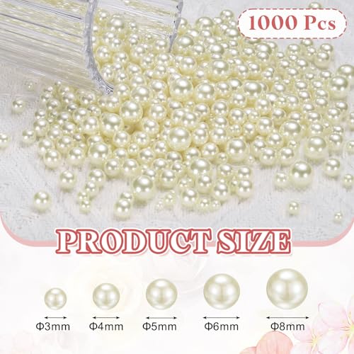 PATIKIL 1000 Pcs No Hole Pearls, 3mm 4mm 5mm 6mm 8mm Mini Round Faux Pearl for Art Crafts Jewelry Making Nail Vase Filler Birthday Wedding Party, Cream - color: Cream
