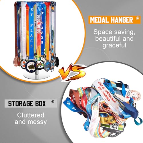 Shimeyao Medal Hanger Display Rotatable Medal Holder DisplayRotating Metals Display Rack Adjustable Award Holder Stand for Basketball Running Sports Race, 45+ Plaques - color: Silver