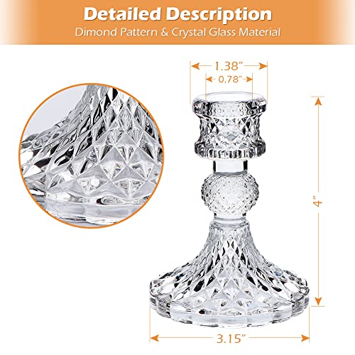 DARJEN Candlestick Holders Set,12Pcs 4" H Taper Candle Holders Bulk, Clear Glass Candle Holders for Wedding, Spring Party, Romantic Dinner, Festival & Windowsill Decor - color: Dimond Pattern