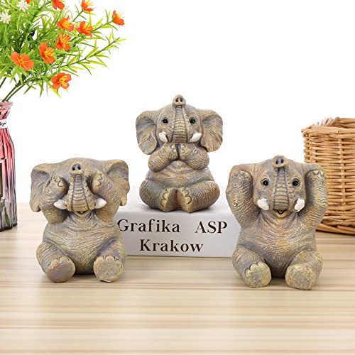Cute Set of 3 Elephant Statues Home Décor Cool Elephant Figurines for Shelf, Living Room Bedroom Office Desktop, Bookshelf, Animal Sculptures Gifts,Small Decor Accents Items for Women - color: Yellow-3