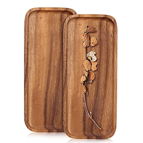 2 Pcs Small Rectangular Wooden Tray Decorative Acacia Wood Appetizer Cheese Plates Small Sandwich Dessert Trays Rectangle Serving Platter for Decor Snacks Plate Food Dish Charcuterie Boards - size: 12 x 6 inch