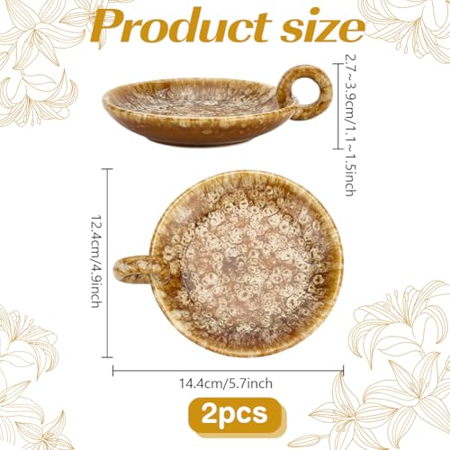 PH PandaHall 2pcs Vintage Ceramic Candle Tray, 4.9 inch Rustic Candle Holder Incense Holders with Handle Camel Plate Cup Holder for Tea Lights Pillar Candles Cup Home Decor Housewarming Decor - color: Camel