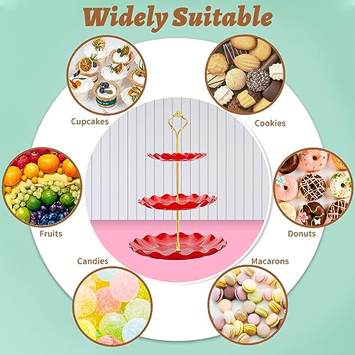 BACUTHY 3 Tier Cupcake Stand Holder, Plastic Cup Cake Stand Tower with Tiered Serving Tray for Cupcakes, Donuts, Fruits and More, Red - color: Red