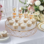 Efavormart 14" Round Gold Metal Geometric Cake Stand with Glass Top - Glossy Metallic Dessert Riser for Cupcake, Pastry and Candy Display Centerpiece