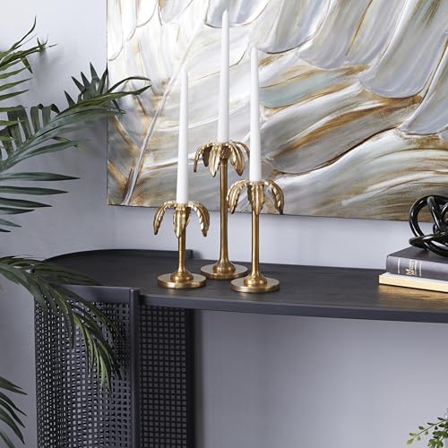 Deco 79 Aluminum Metal Decorative Candle Holder Palm Tree Candle Stand, Set of 3 Candlestick Holder 6", 8", 10"H, Gold - color: Gold, size: 6", 8", 10"H