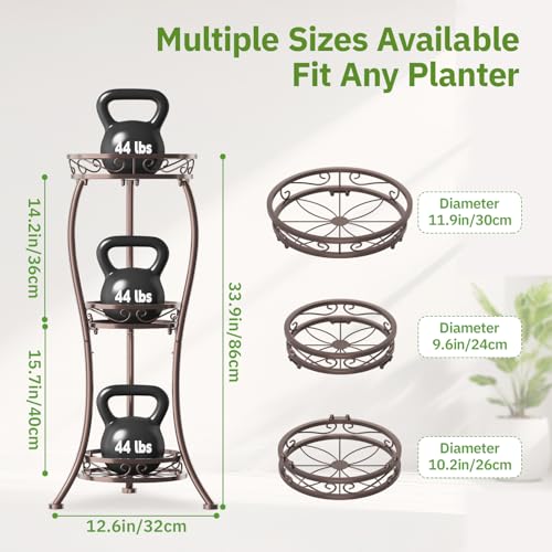 KMOTASUO 3 Tier Tall Plant Stand Indoor Outdoor for Large Planter, Multiple Level Flower Holder Organizer Rack for Patio Office Bathroom Corner, Sturdy Heavy Duty Metal, Vertical Display, Bronze - color: Classic Bronze, size: 3 Tier