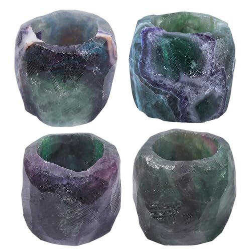 rockcloud Natural Raw Flourite Taper Tea Light Candle Holder Air Plant Holder Healing Stone Home Decoration Figurine - color: Green and Purple