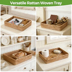 Wicker Storage Tray, Rattan Basket Rectangular for Bathroom Living Room, Decorative Serving Woven Trays Wicker Baskets for Organizing Home Decor XL(17.7" × 13.4") - style: XL (17.7" × 13.4")