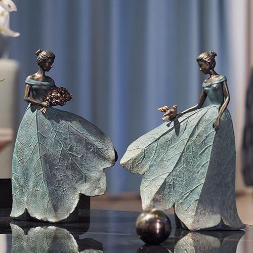 Guichifun Fairy Statue Collection Home Decoration - Leaf Angel Girls Resin Gardening Gifts for Women Statues for Garden Fairy Indoor or Outdoor Yard Figurines 5.5 x 3.25 x 8 Inch - color: Green-bird, size: Small