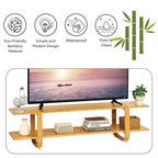 Bamboo TV Stand for TVs up to 65", Accent Entertainment Center with Storage, Media Console Table with Shelf, Modern TV Stand for Living Room, Bedroom, 55"(L), Burlywood - color: Burlywood