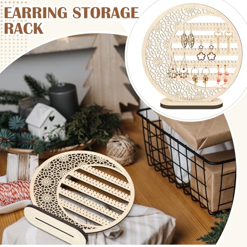 Kathfly Large Boho Moon Earring Display Stand for Mother's Gift 10 Inch Wooden Floral Goth Earrings Stud Jewelry Holder Organizer Dangle Hanging Holder Gift for Women(Wood Color) - color: Wood Color