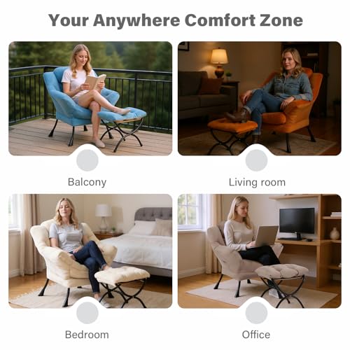 Tiita Lazy Chair with Ottoman, Beige Modern Large Accent Chair, Comfy Leisure Sofa Armchair with Ottoman, Reading Chair with Footrest for Bedroom, Living Room, Dorm Rooms, Plush Beige - color: Plush-beige