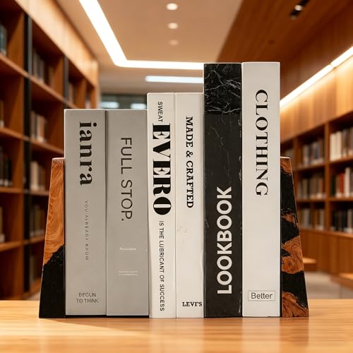 Pearlescent Black Resin Bookends, Burl Wood Book Ends for Shelves – Unique Decorative Book Supports for Study Office, Elegant Gift for Home Library (Pearlescent Black) - color: Pearlescent Black