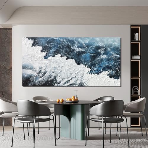 Abstract Wall Art Decor Abstract Canvas Wall Pictures for Living Room Large Blue White Wall Art Prints Beach Wave Artwork for Walls Coastal Modern Wall Art Decorations Home Office Wall Art Decor 24" X 48" - color: XY-01B, size: 48"L x 24"W
