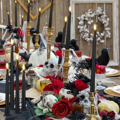 Rossesay 24 Pcs Flameless LED Taper Candles Battery Operated Candles 8.58'', 9.69'', 10.98'', 12.91'', 12.8'' Flameless Candlesticks Flickering for Halloween Christmas Church Wedding(Black) - color: Black, size: 8.58'', 9.69'', 10.98'', 12.91'', 12.8'', s