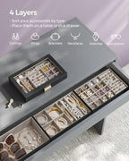 SONGMICS Stackable Jewelry Trays, 4-Tier Jewelry Box, Drawer Jewelry Organizer, with Glass Lid, Removable Dividers, for Vanity Table, 6.7 x 11 x 7.2 Inches, Gift Idea, Ink Black UJBC164B01 - color: Ink Black