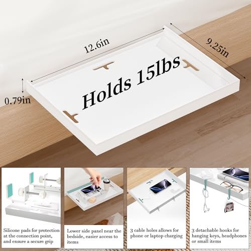 Foldable Bedside Shelf, Metal Clip-On Bed Tray Table for Bunk Bed & Dorm Beds, Dorm Room Essentials Organizer for College Students, Floating Tray, Space Saving Nightstand for Loft Beds (White, Small) - color: White, size: Small