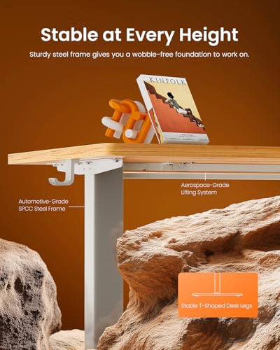 ErGear Height Adjustable Electric Standing Desk, 48 x 24 Inches Sit Stand up Desk, Memory Computer Home Office Desk, Light Vintage Brown - color: Light Vintage Brown, size: 47.2 x 23.6 Inches