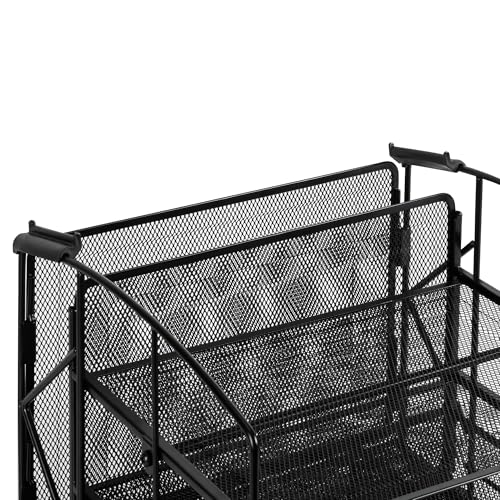Amazon Basics Sturdy Rectangular Desktop Organizer with 3 Trays, Sliding Drawer and Hanging File Holder for Office Supplies, Black