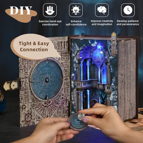 CCCDF Magic Book Nook Kit, Openable Miniature Dollhouse Booknook, 3D Wooden Bookend with LED Light, Wizard Themed DIY Craft Decor for Adults Teens - Circle of Magic - style: Circle of Magic