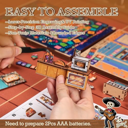 Cutefun Book Nook Kits for Adults Mexican Art and Culture, DIY Miniature Dollhouse Kit for Bookshelf Insert Decor with LED, 3D Wooden Puzzle Booknook for Teens Creative Gifts (Plaza de Los Muertos) - style: Plaza de Los Muertos