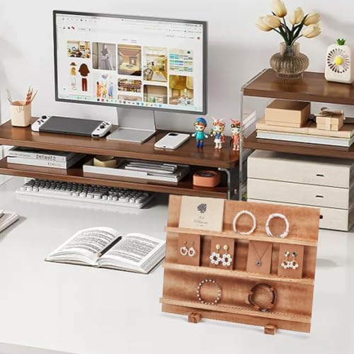 PH PandaHall 3 Tier Earring Cards Stands, Wooden Jewelry Display Stand Rack Removable Shelves Rack, Earring Display Card Holder for Displaying Bookmarks Stickers Jewelry Keychains - color: BurlyWood-3 Tier
