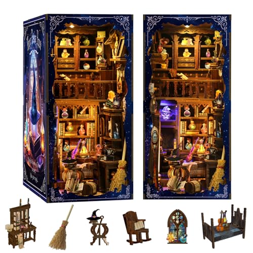 Book Nook Kit - DIY Miniature Dolls House Kit with Furniture and LED Light, 3D Puzzle Wooden Art Bookends, Model Kits for for Adults and Teens (Magic Potion Shop) - style: Magic Potion Shop