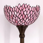 WERFACTORY Tiffany Floor Lamp Pink Stained Glass Wisteria Light 12X12X71 Inches Pole Torchiere Standing Corner Torch Uplight Decor Bedroom Living Room Home Office S523P Series