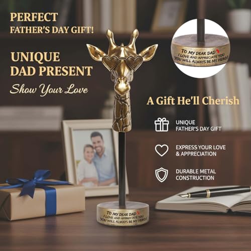 Dad Gifts from Daughter Son Wife, Exquisite Handmade Giraffe Dad Father's Day Birthday Gifts, Funny Cute Animal Gift for Dads, I Love You Papa Gift Idea, Unique Giraffe Bookshelf Decor for Dear Dads - style: TO MY DEAR DAD