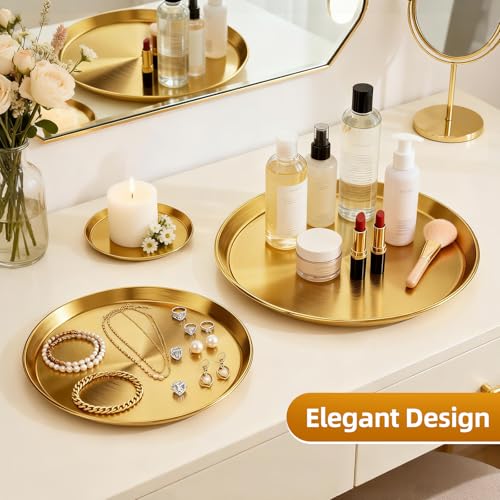 Gold Round Metal Tray ，Essential Organizer for Aromatherapy, Jewelry & Cosmetics (7.9'') - color: 7.9''