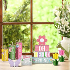 Vercraft 11 Pcs Spring Table Decorations Tulips Tiered Tray Decor Butterflies Home Centerpiece Decorative Wood Books Table Top Decor Flower Wooden Sign for Party Supplies - style: Spring