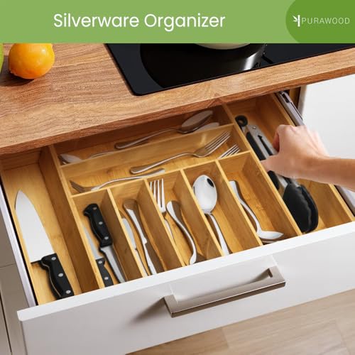 Bamboo Drawer Organizer, 2 Pack - Expandable Silverware Organizer & Utensil Drawer Organizer, Cutlery Tray with Dividers, 7-9 Slots - Premium Kitchen Organizer for Utensils & Flatware (Natural) - color: Natural, size: 7-9 Slot