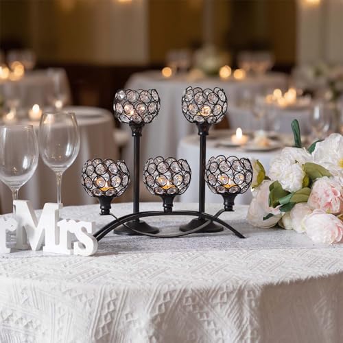 Crystal Tealight Candle Holder Centerpiece Home Decorative Candlestick Holder Elegant Table Centerpiece Home Decor Wedding Party Anniversary (Black, Set of 3) - color: Black, size: 3 Pieces