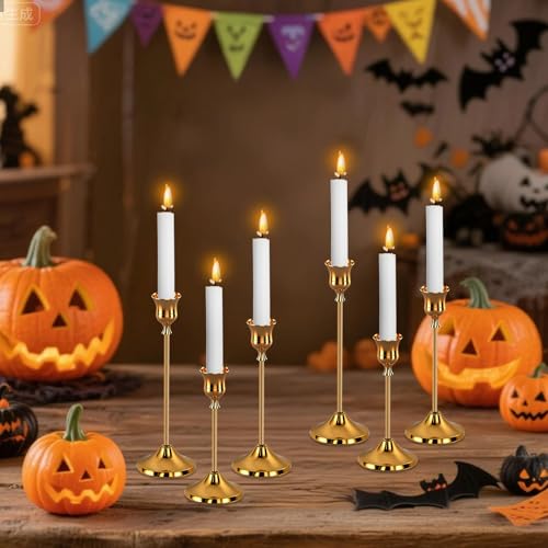 12pcs Gold Candle Holders, Candlestick Holders Taper Candle Holders for Pillar Candles Sticks Holder Decor Halloween Christmas Decorations Candle Candelabros para Centros de Mesa - color: Gold - 12pcs