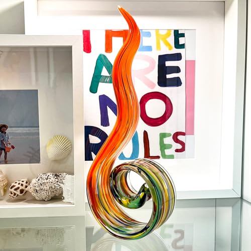 11.4" Tall Hand-Blown Glass Sculpture Murano-Style Sculpture Art Ornament Statue Figurines Home Decor Accent Piece Coastal Ocean Nautical Home Decor,Shelf,TV Stand,Tabletop Centerpieces,Wonderful Gift - color: Colorful-red