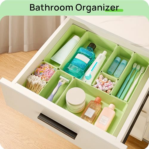 Vtopmart 25 PCS Plastic Drawer Organizers Set, 4-Size Versatile Bathroom and Vanity Drawer Organizer Trays, Storage Bins for Makeup, Bedroom, Kitchen Gadgets Utensils and Office - color: Light Green