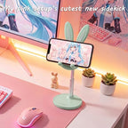 OATSBASF Cute Cell Phone Stand, Adjustable Bunny Phone Stand for Desk, Thick Case Friendly Holder Compatible with iPhone, Kindle, iPad, Switch, All Phones (Green) - color: Green
